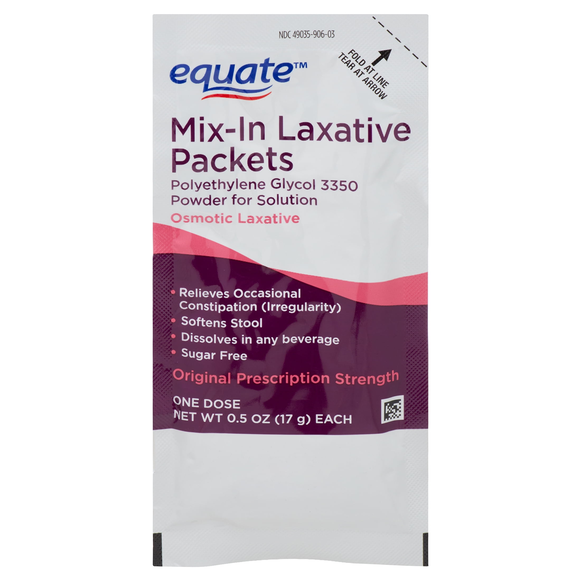 Equate Mix-in Laxative Packets for Constipation Relief Polyethylene Glycol 3350 10 Count