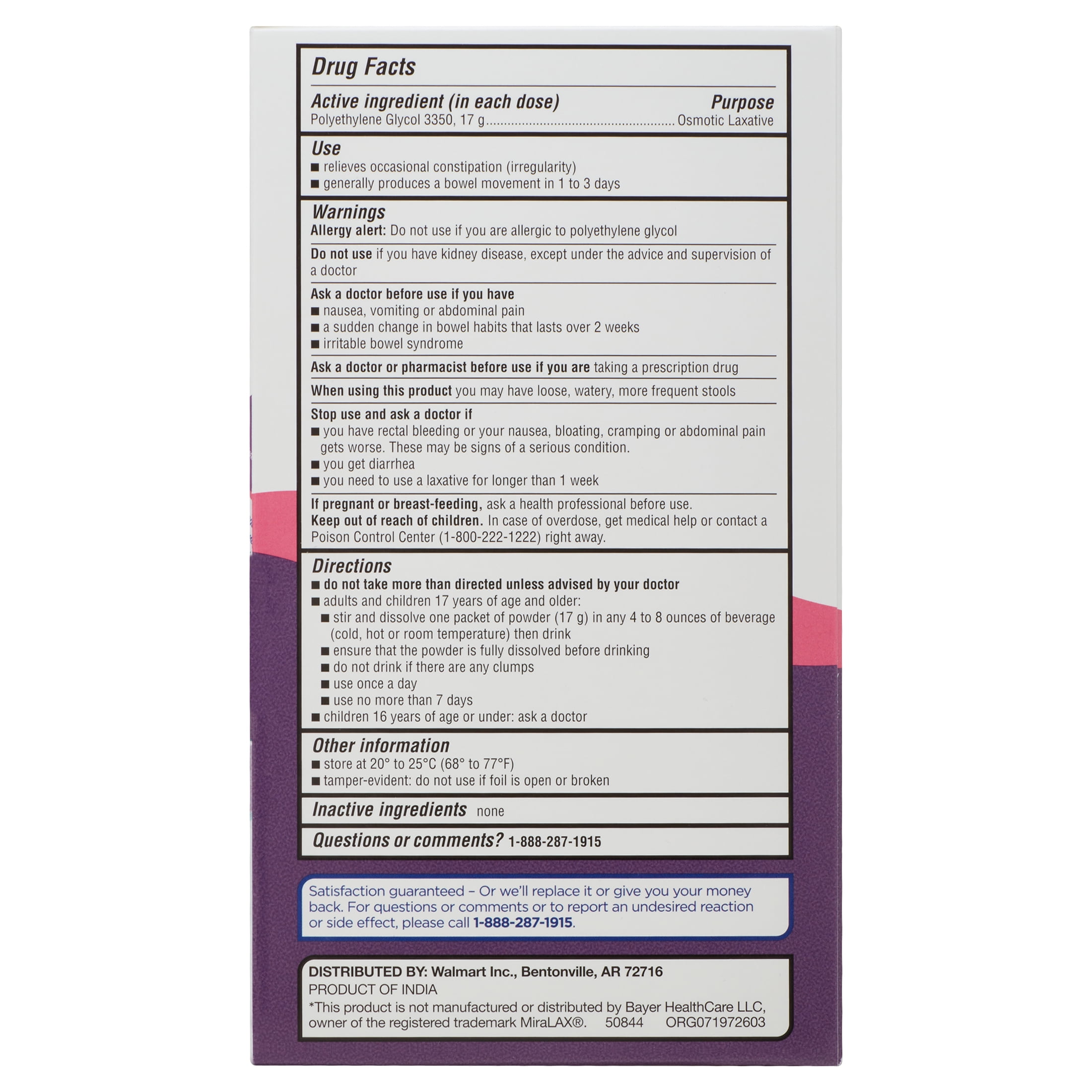 Equate Mix-in Laxative Packets for Constipation Relief Polyethylene Glycol 3350 10 Count