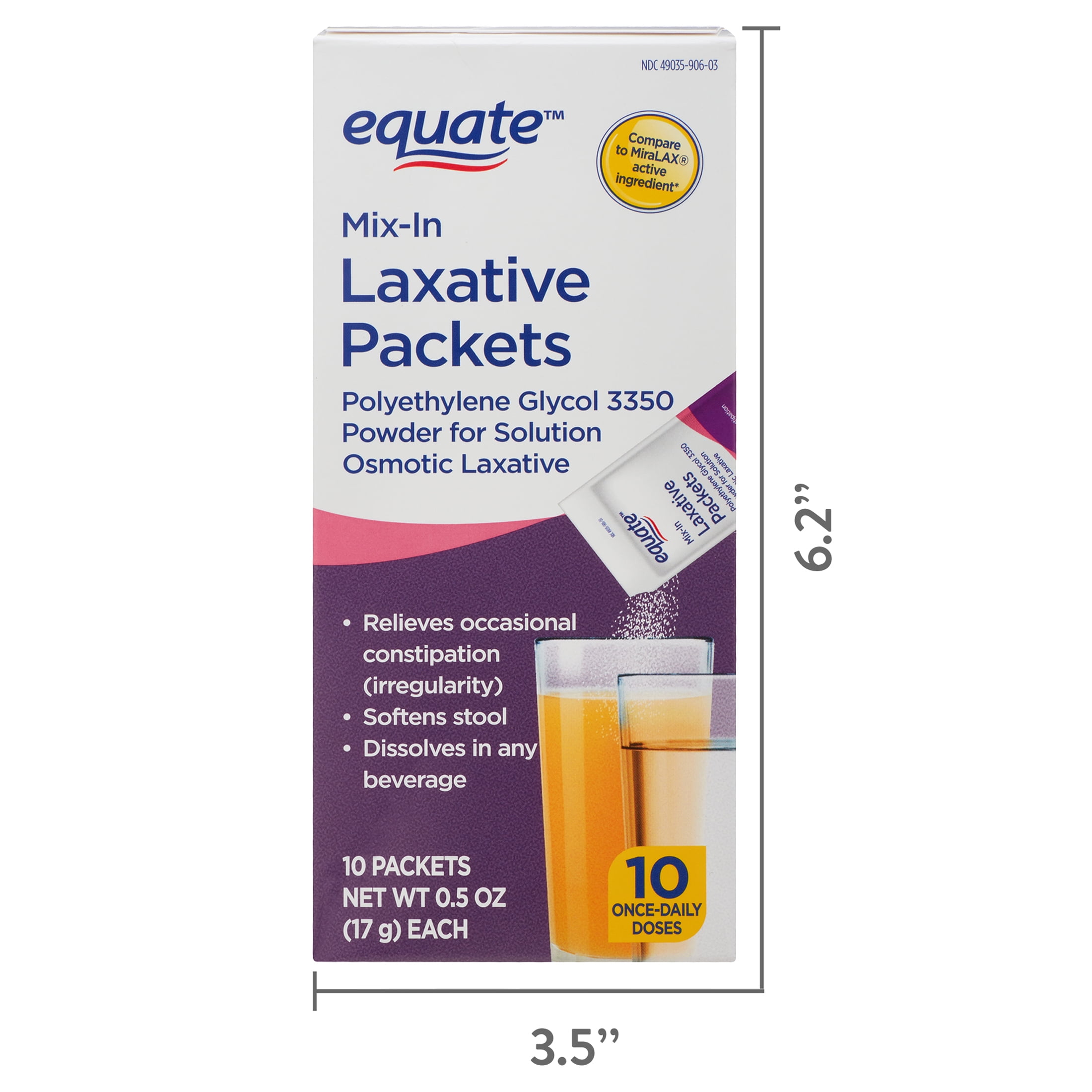 Equate Mix-in Laxative Packets for Constipation Relief Polyethylene Glycol 3350 10 Count