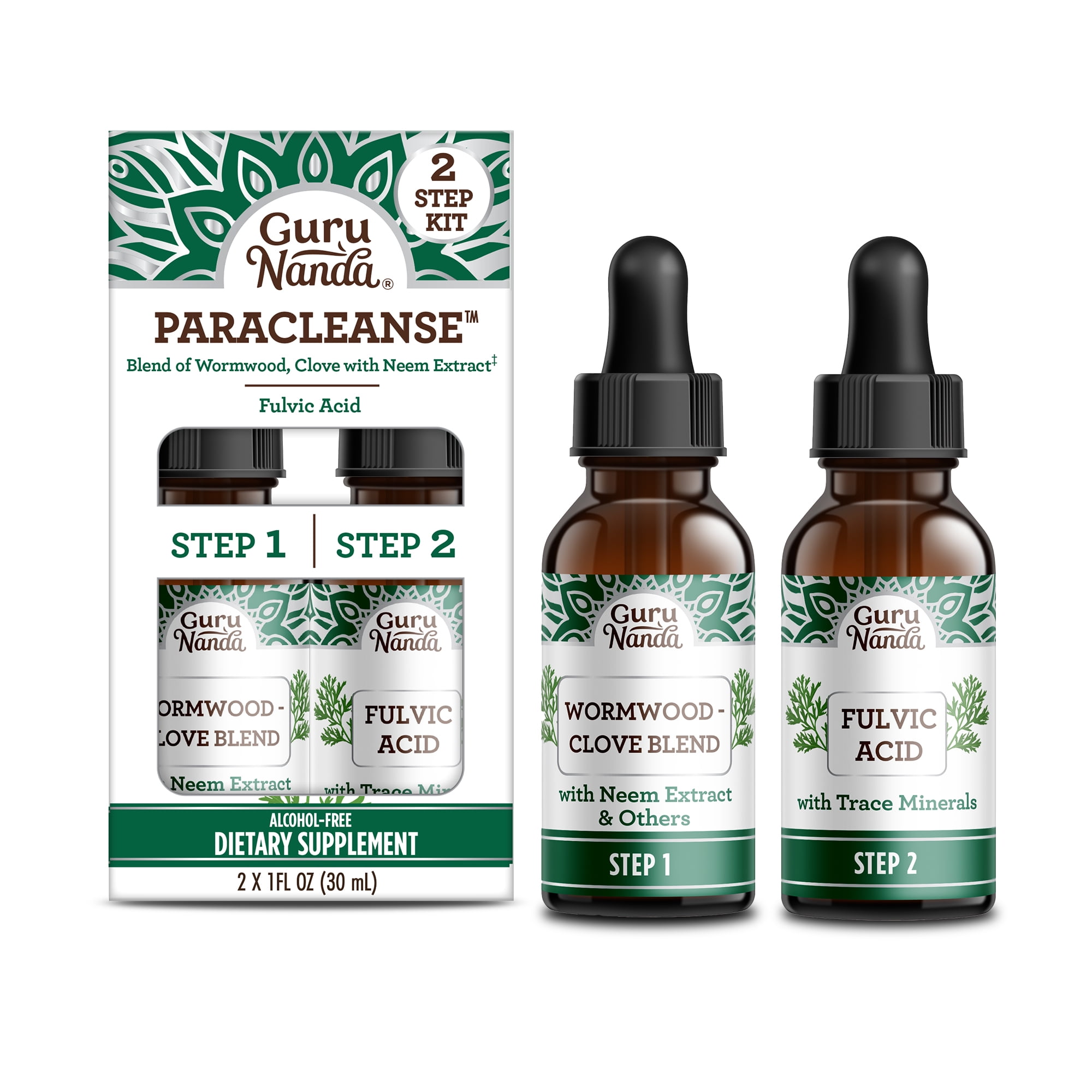 GuruNanda Paracleanse 2 Step Liquid Supplement with Wormwood Clove Neem Extract for Digestive Health Support 1 fl oz