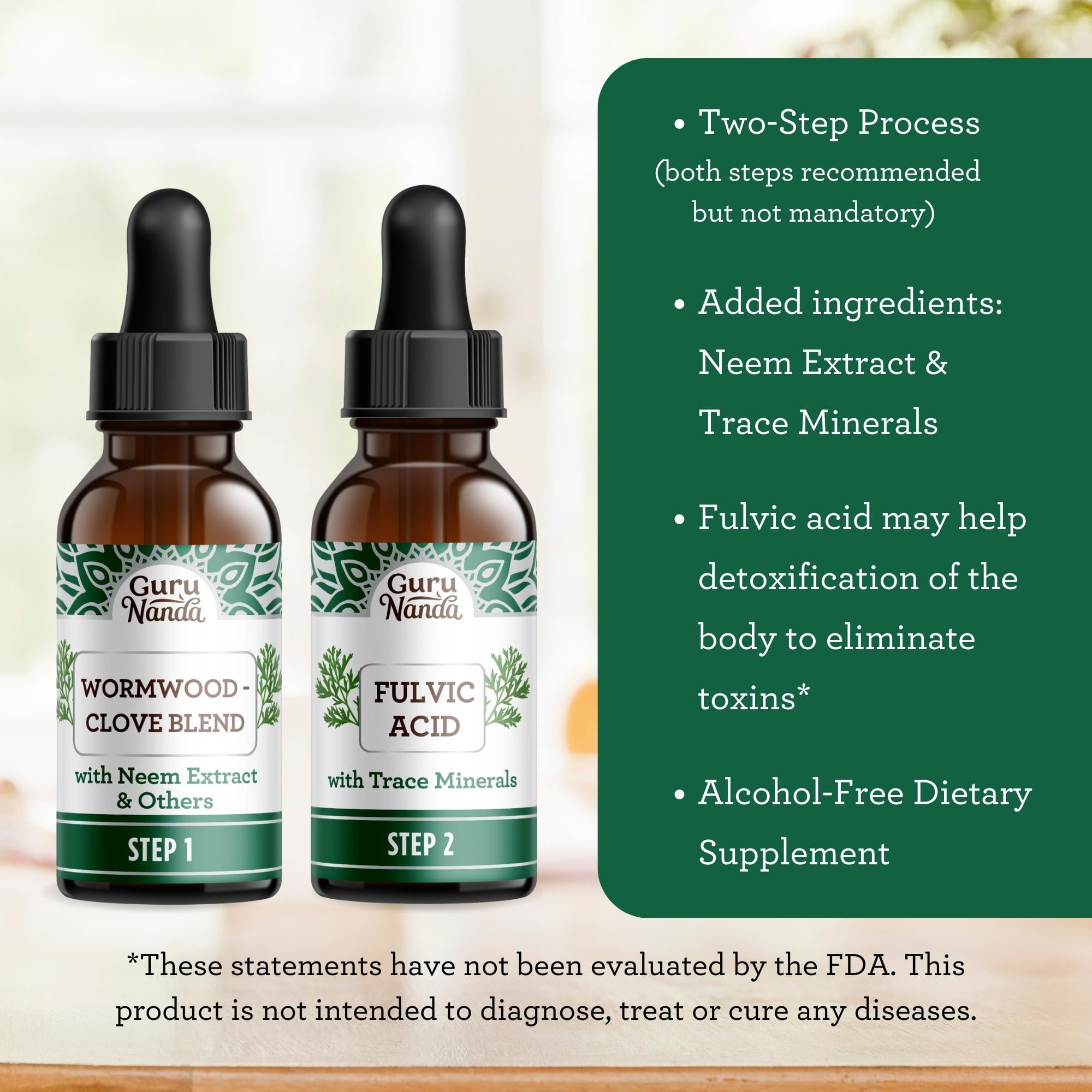 GuruNanda Paracleanse 2 Step Liquid Supplement with Wormwood Clove Neem Extract for Digestive Health Support 1 fl oz
