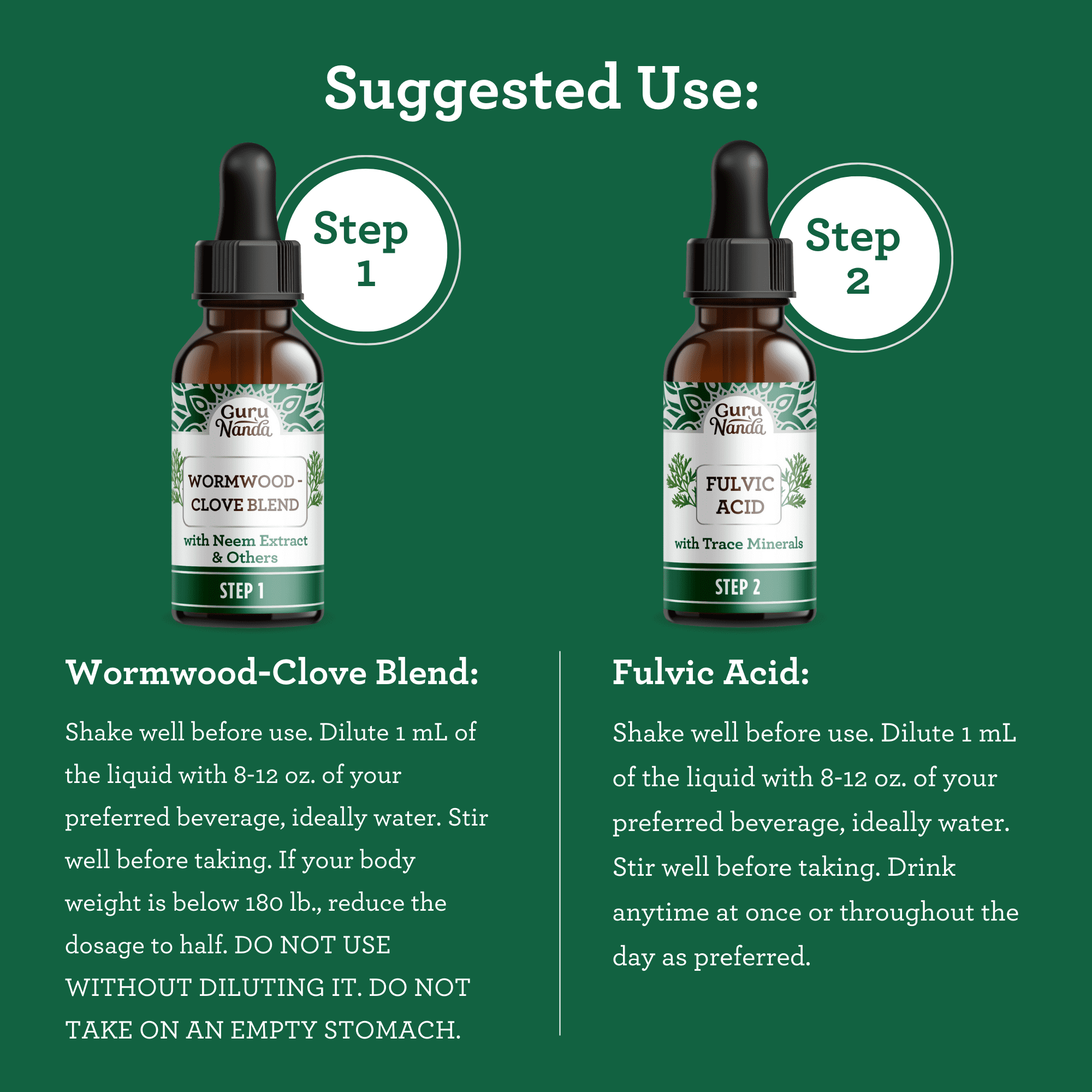 GuruNanda Paracleanse 2 Step Liquid Supplement with Wormwood Clove Neem Extract for Digestive Health Support 1 fl oz