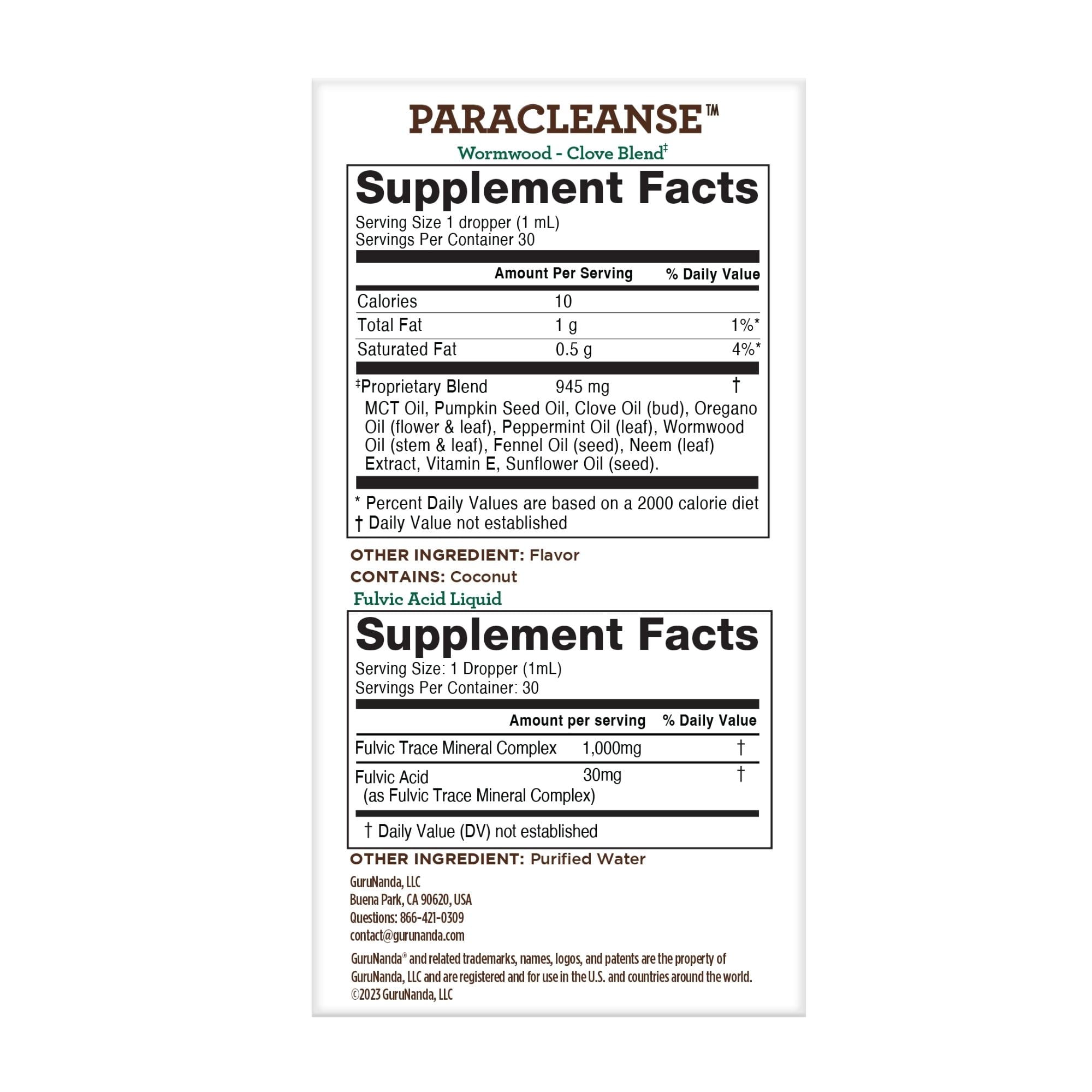GuruNanda Paracleanse 2 Step Liquid Supplement with Wormwood Clove Neem Extract for Digestive Health Support 1 fl oz