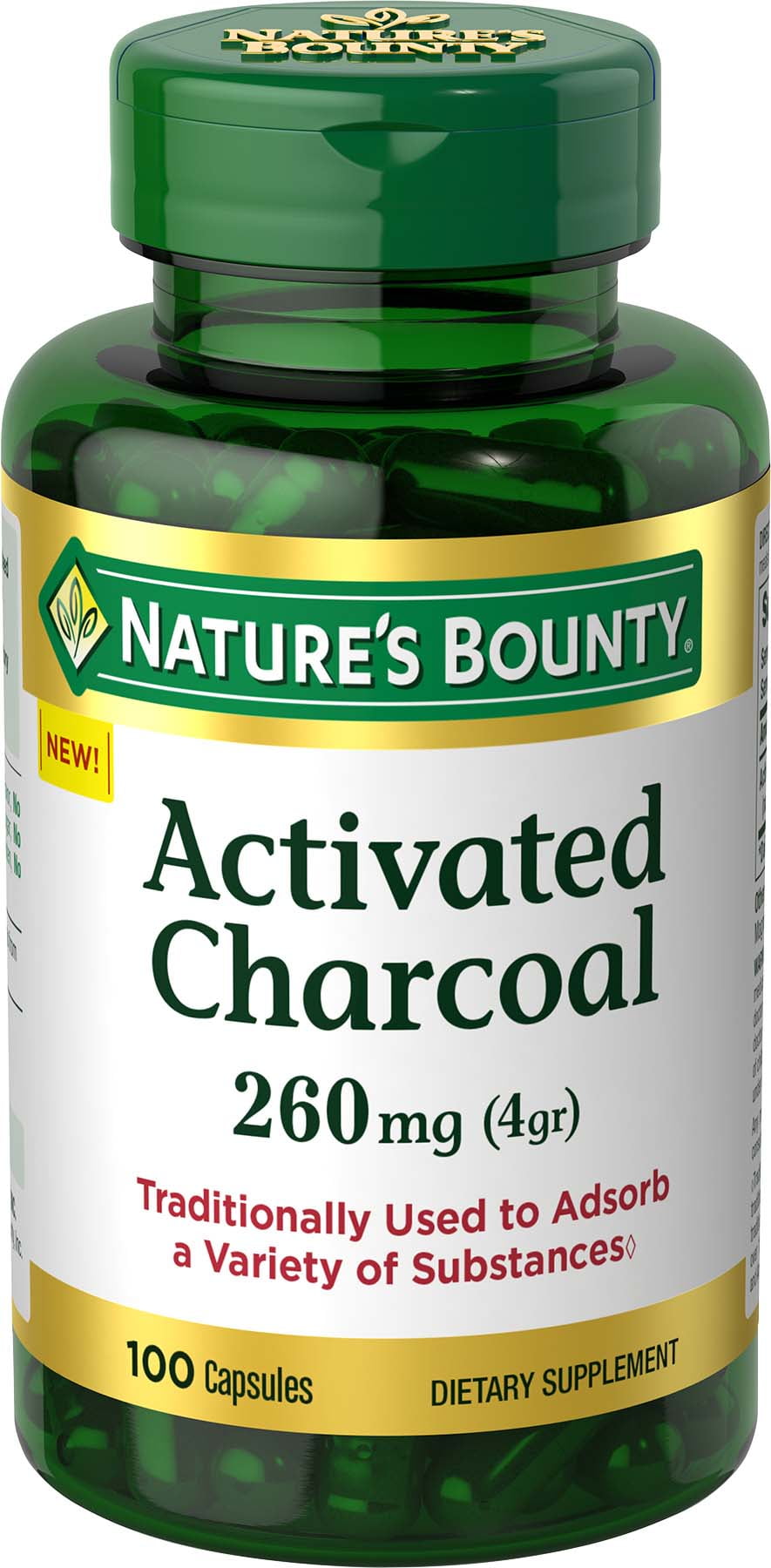 Nature's Bounty Activated Charcoal 260 mg 100 Capsules for Detoxification