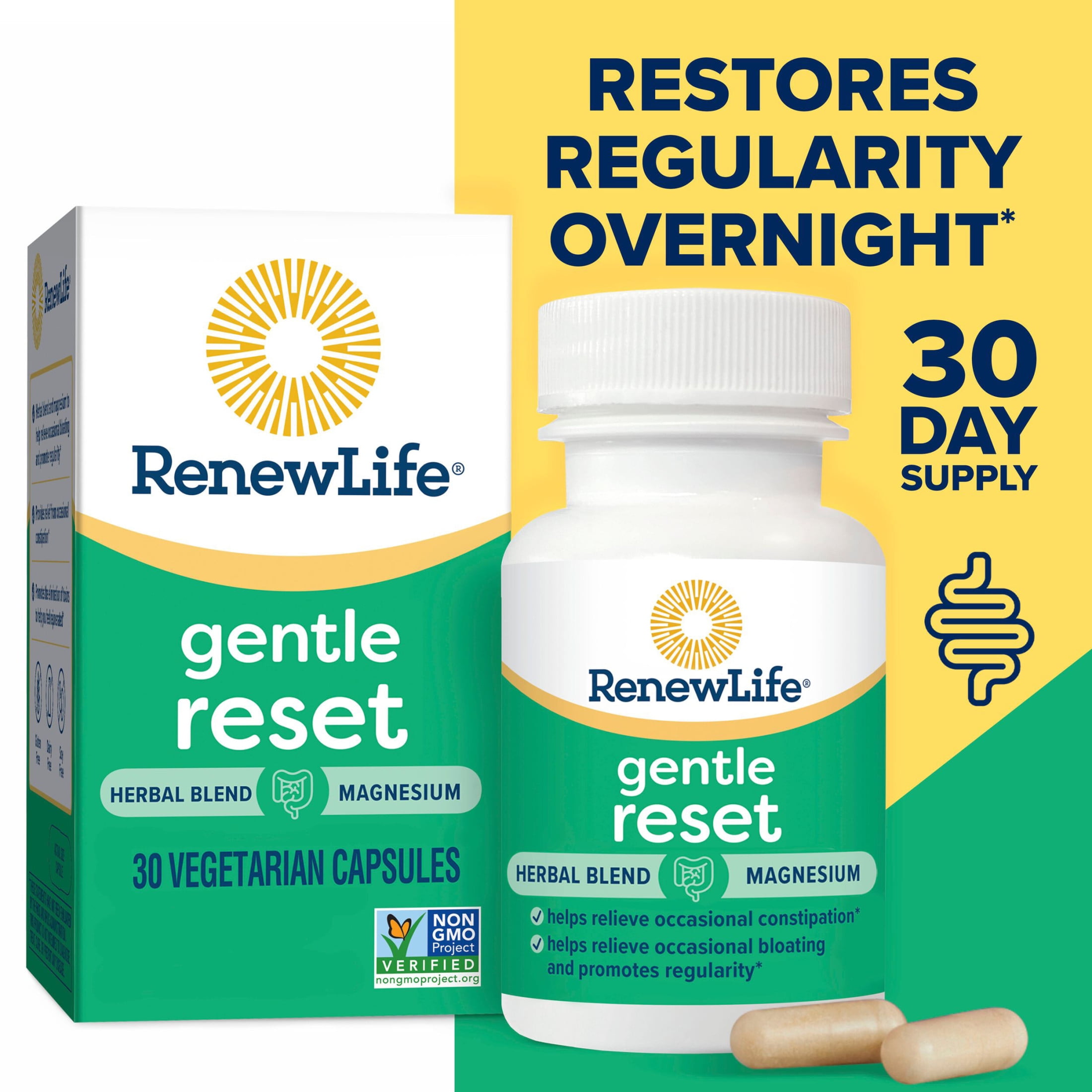 Renew Life Gentle Reset Herbal Blend Magnesium Capsules 30 Count
