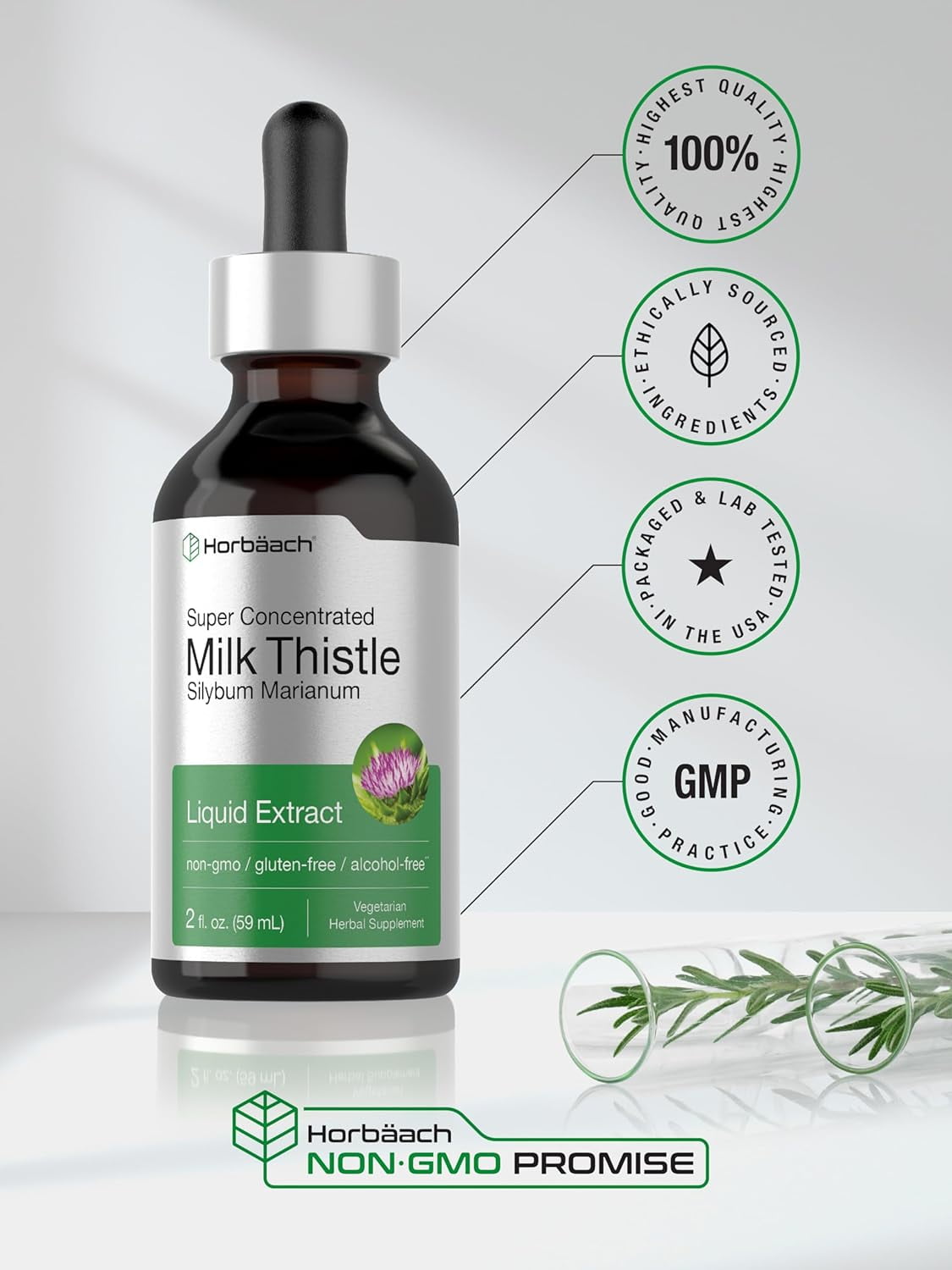 Horbaach Milk Thistle Extract 2 oz Vegetarian Alcohol
