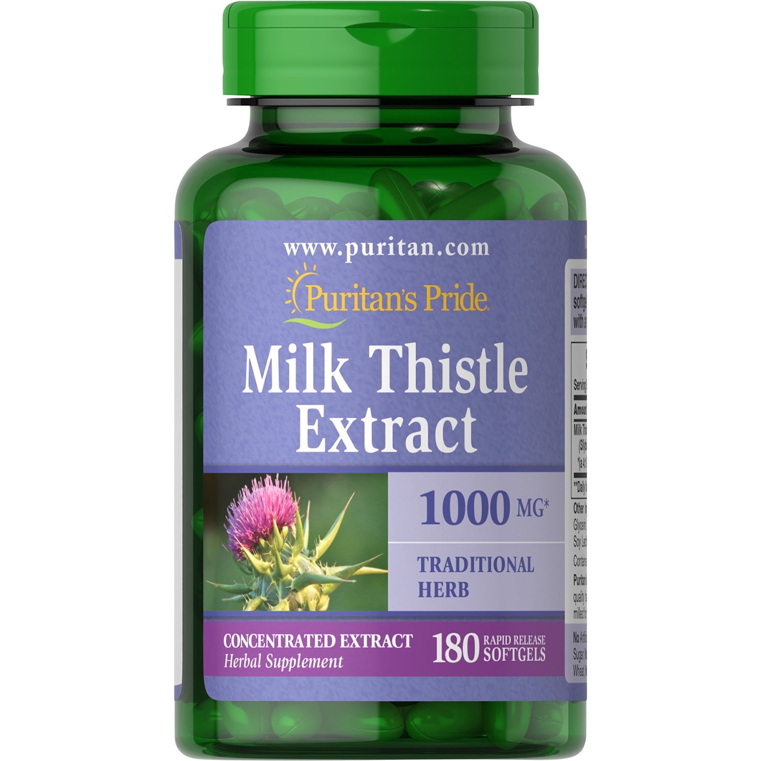 Puritan's Pride Milk Thistle 4:1 Extract 1000mg Softgels 180ct (360 Total)