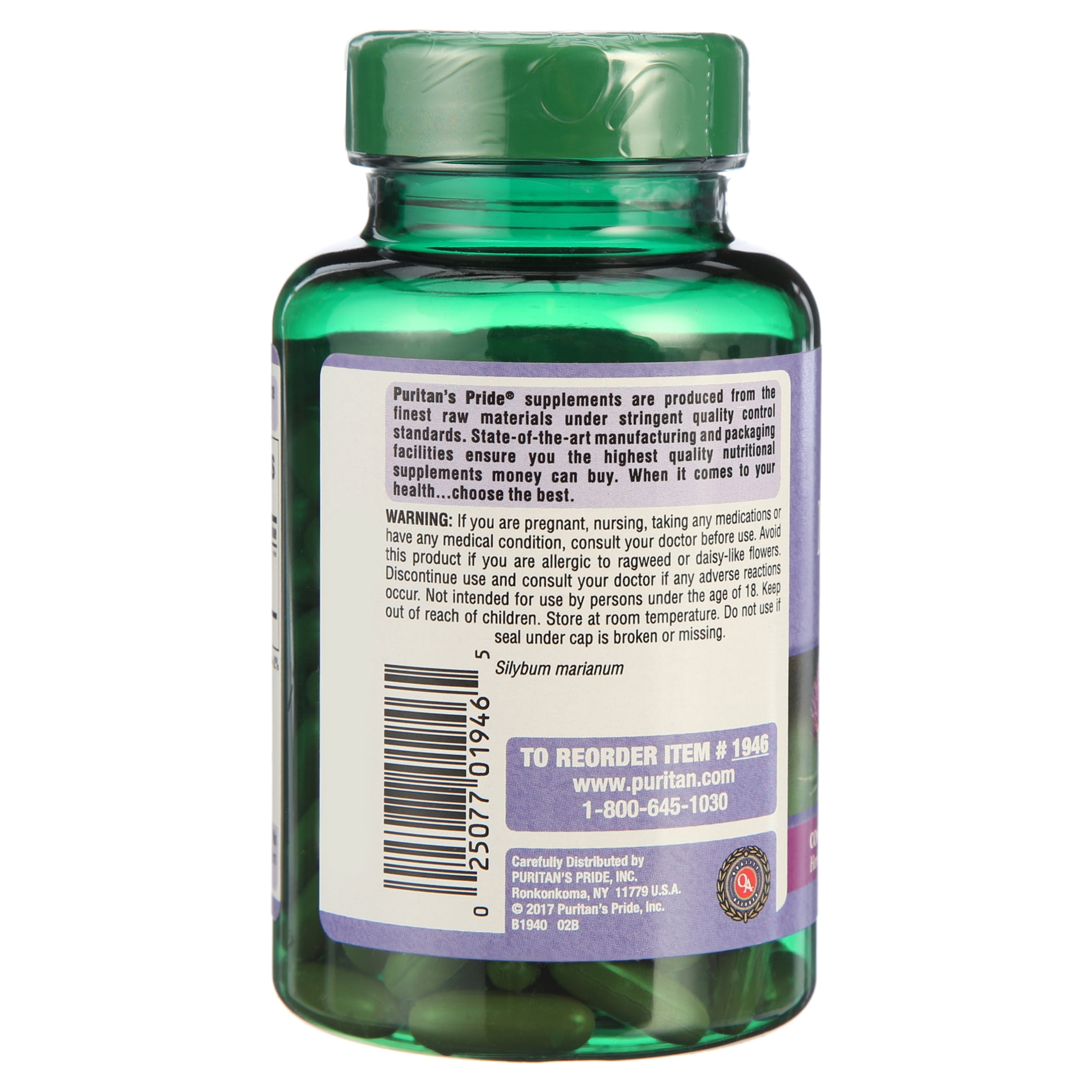 Puritan's Pride Milk Thistle 4:1 Extract 1000mg Softgels 180ct (360 Total)