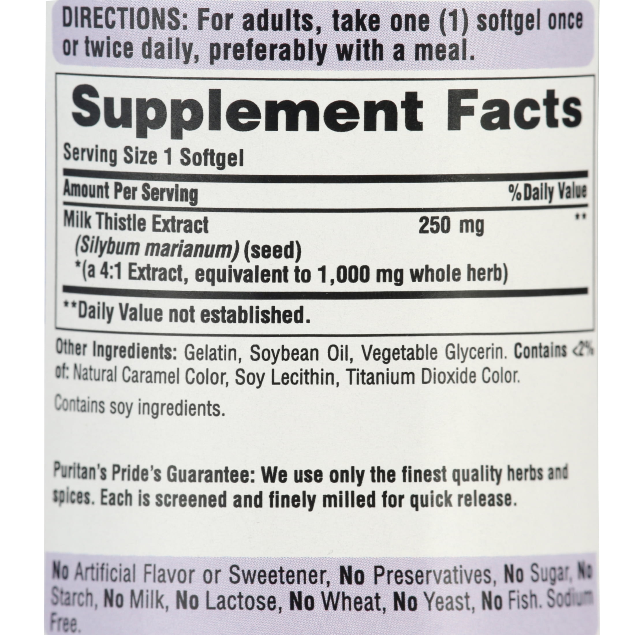Puritan's Pride Milk Thistle 4:1 Extract 1000mg Softgels 180ct (360 Total)