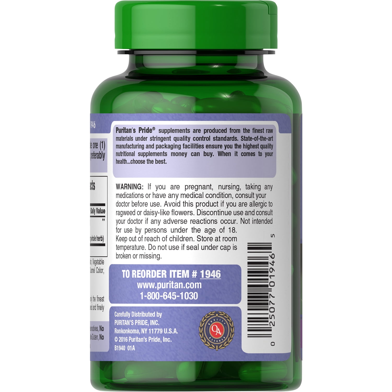 Puritan's Pride Milk Thistle 4:1 Extract 1000mg Softgels 180ct (360 Total)