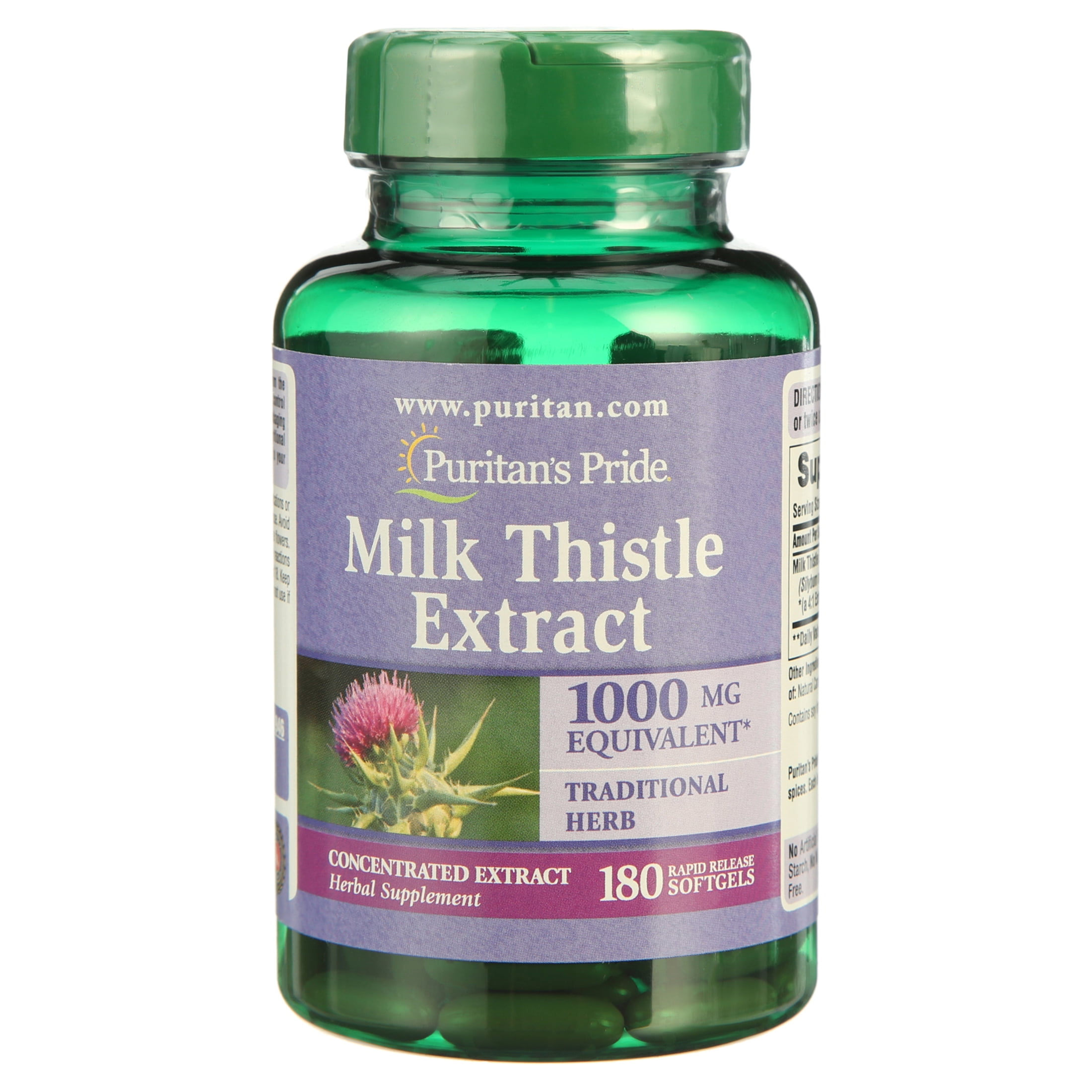 Puritan's Pride Milk Thistle 4:1 Extract 1000mg Softgels 180ct (360 Total)