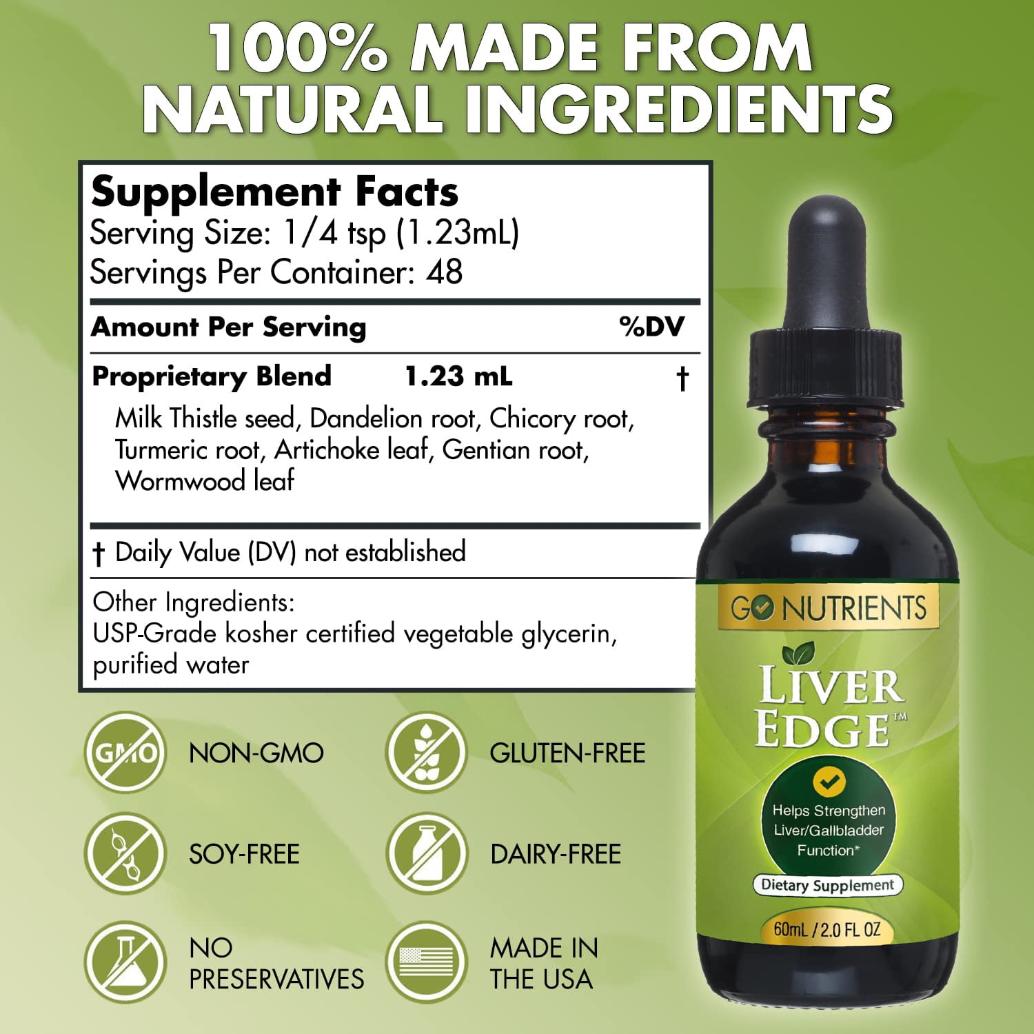 GO NUTRIENTS LIVEREDGE LIQUID DROPS WITH MILK THISTLE SUPPLEMENT - SUPPORTS LIVER HEALTH - 2 OZ