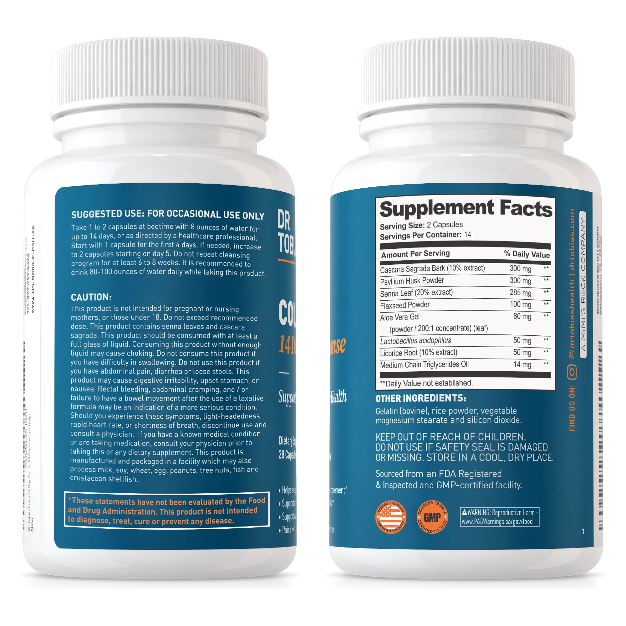 DR TOBIAS COLON 14 DAY CLEANSE GUT CLEANSE DETOX NON-GMO 28 CAPSULES 1-2 DAILY