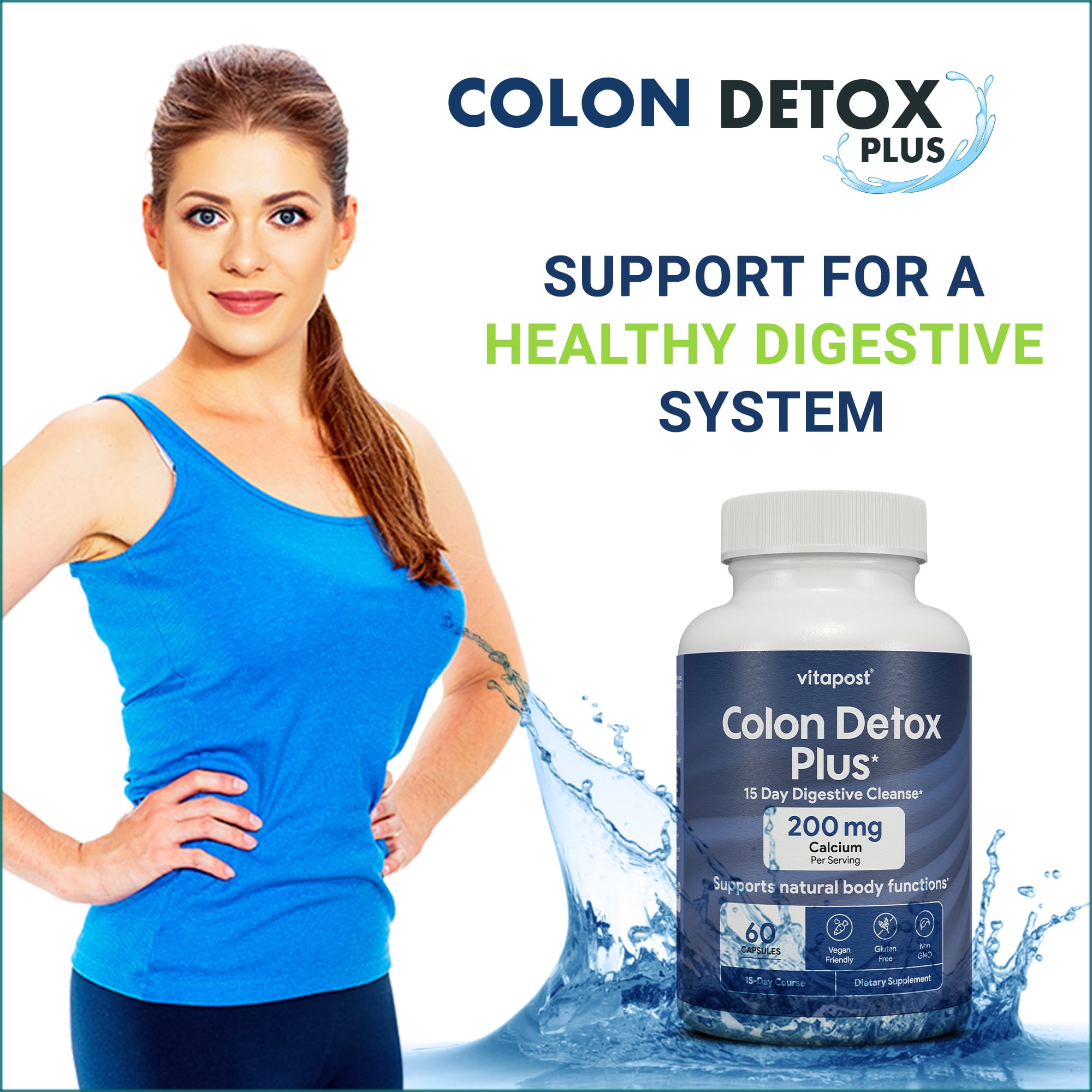 VitaPost Colon Detox Plus 15 Day Digestive Cleanse Supplement 60 Capsules