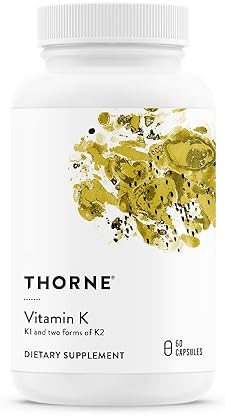 Thorne Research E Vitamin K 3-K Complete Vitamins K1 and K2 MK-4 MK-7 Supports Strong Bones 60 Capsules