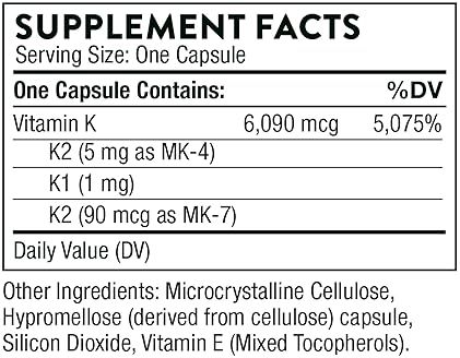 Thorne Research E Vitamin K 3-K Complete Vitamins K1 and K2 MK-4 MK-7 Supports Strong Bones 60 Capsules