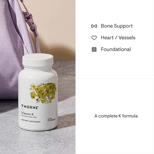 Thorne Research E Vitamin K 3-K Complete Vitamins K1 and K2 MK-4 MK-7 Supports Strong Bones 60 Capsules