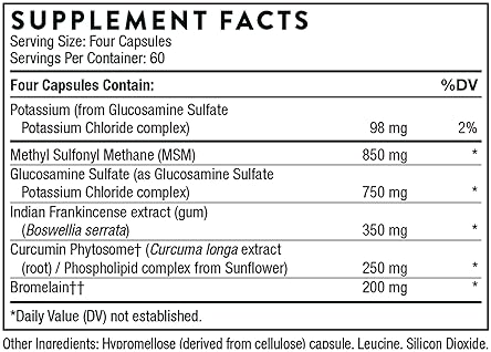 THORNE Joint Support Nutrients Glucosamine MSM Curcumin Bromelain Boswellia 240 Capsules