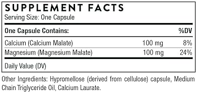 Thorne Calcium Magnesium Malate Gluten Free Supplement Bone Health Muscle Fatigue 240 Capsules