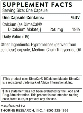 Thorne Calcium Formerly DiCalcium Malate Chelated Calcium DimaCal Bone Density Support 120 Capsules