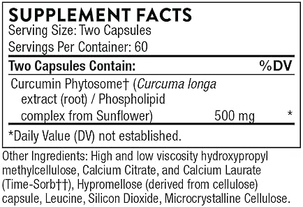 THORNE CURCUMIN PHYTOSOME 500MG MERIVA SUSTAINED RELEASE HIGH ABSORPTION JOINTS MUSCLE 120 CAPSULES