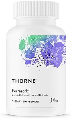 THORNE Ferrasorb 36mg Iron Essential Nutrients Blood Support Formula Optimal Absorption Gluten-Free 60 Capsules