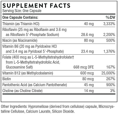 THORNE B-Complex 12 Vitamin B Complex Active B12 Folate 60 Capsules