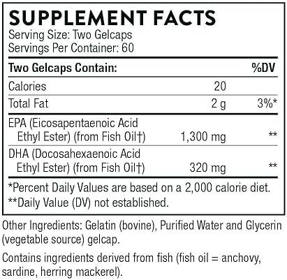 THORNE SUPER EPA PRO OMEGA-3 FISH OIL BLOOD LIPID SUPPORT 1300MG EPA 200MG DHA 120 GELCAPS
