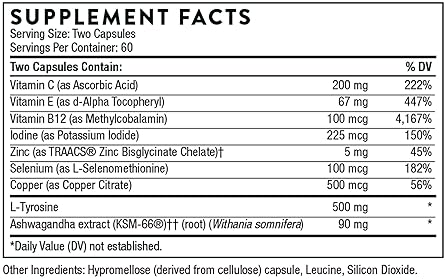 THORNE Thyrocsin Thyroid Cofactors Support 120 Capsules for Optimal Thyroid Function