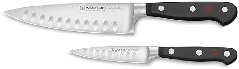Wusthof Classic Hollow Edge 2 Piece Chefs Knife Set Black 6 inch and 3.5 inch