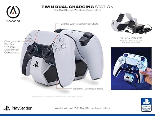 PowerA Twin Charging Station Dualsense Wireless Controllers Charge Sony PlayStation PS5 Officially Licensed