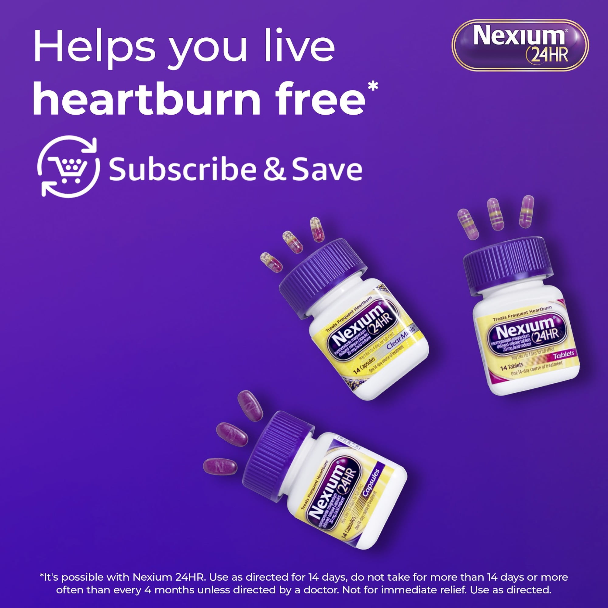 NEXIUM 24HR ACID REDUCER HEARTBURN RELIEF CAPSULES ESOMEPRAZOLE MAGNESIUM 14 COUNT