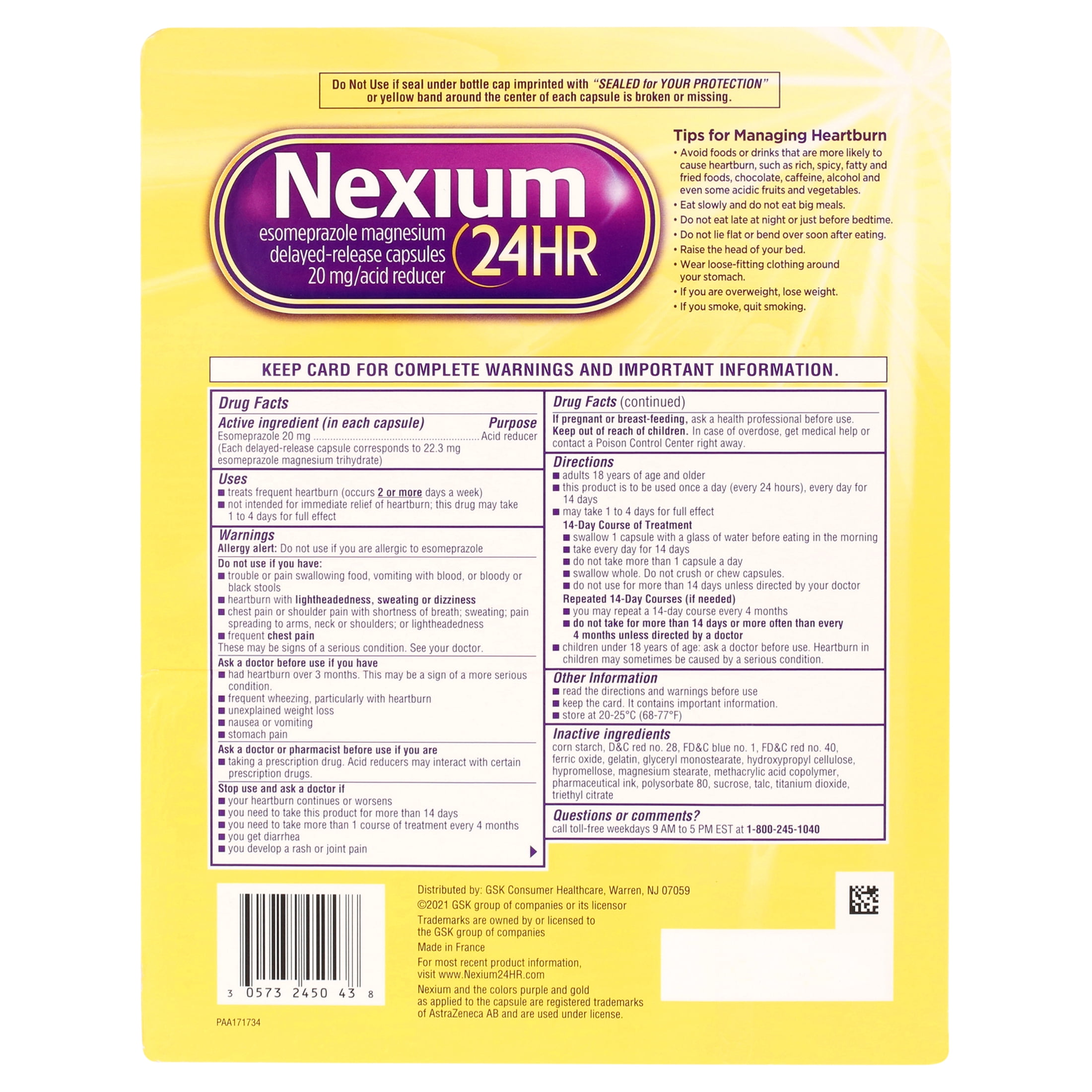NEXIUM 24HR ACID REDUCER DELAYED-RELEASE CAPSULES 14 CAPSULES 3 PACK FOR HEARTBURN RELIEF