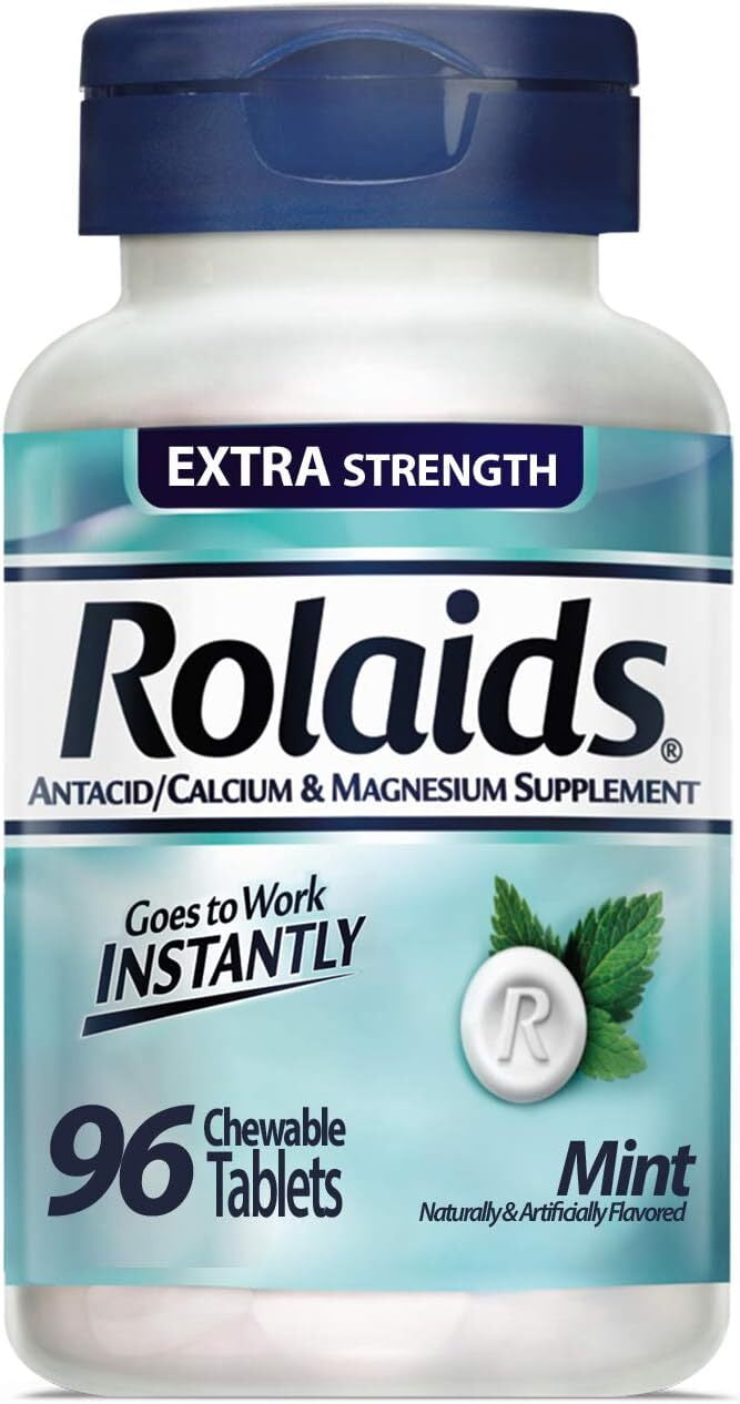 Rolaids Extra Strength Mint Chewable Antacid Tablets 96 Count for Acid Indigestion and Heartburn