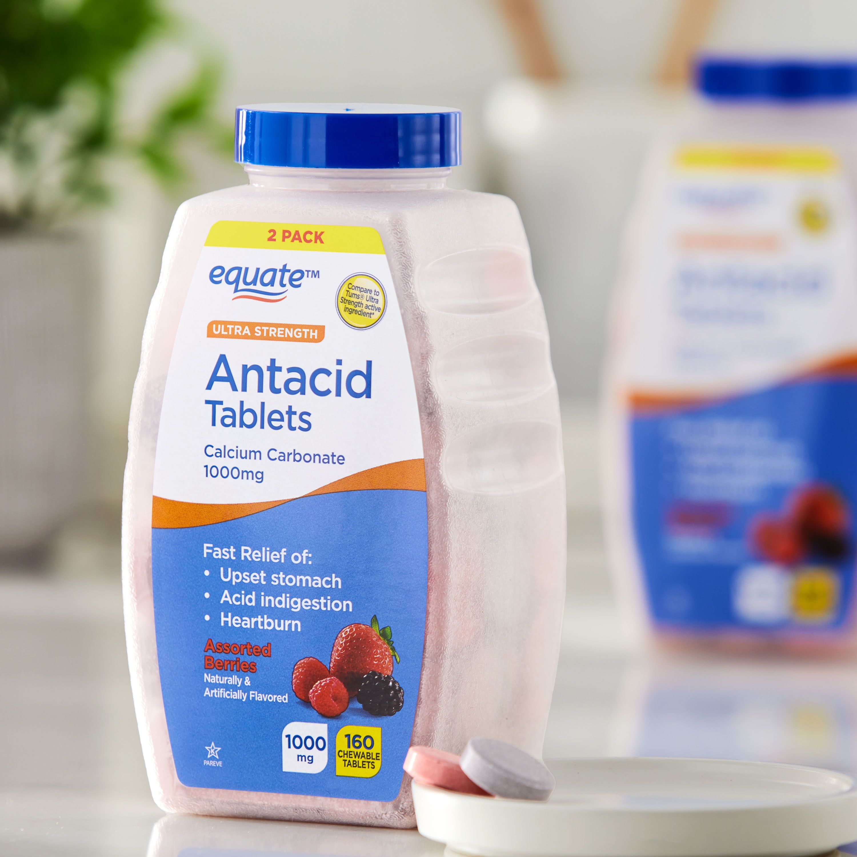 Equate Ultra Strength Antacid Tablets Assorted Berries Twin Pack 160 Count