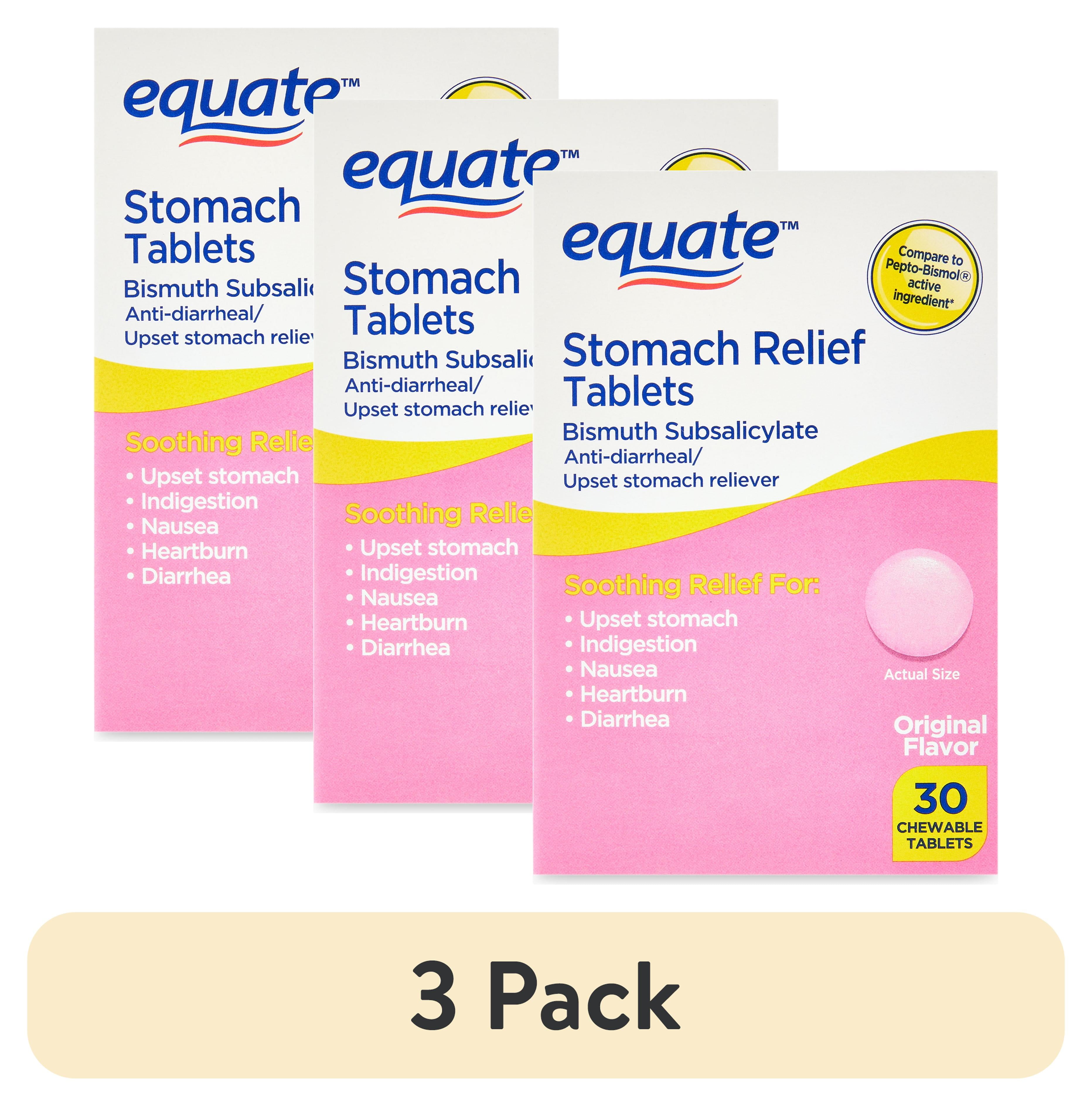 Equate Stomach Relief Chewable Tablets 262mg 30 Count Pack of 3