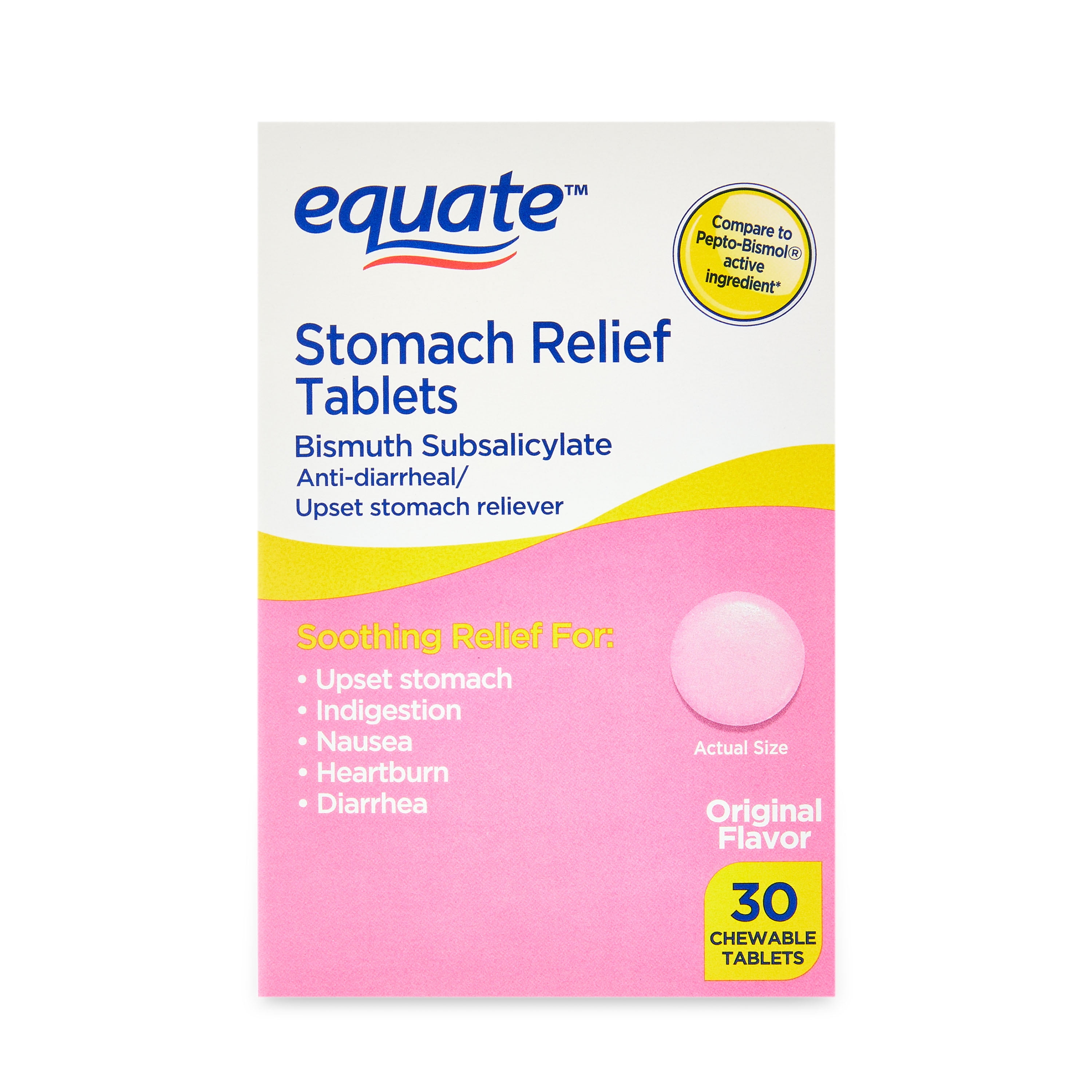 Equate Stomach Relief Chewable Tablets 262mg 30 Count Pack of 3