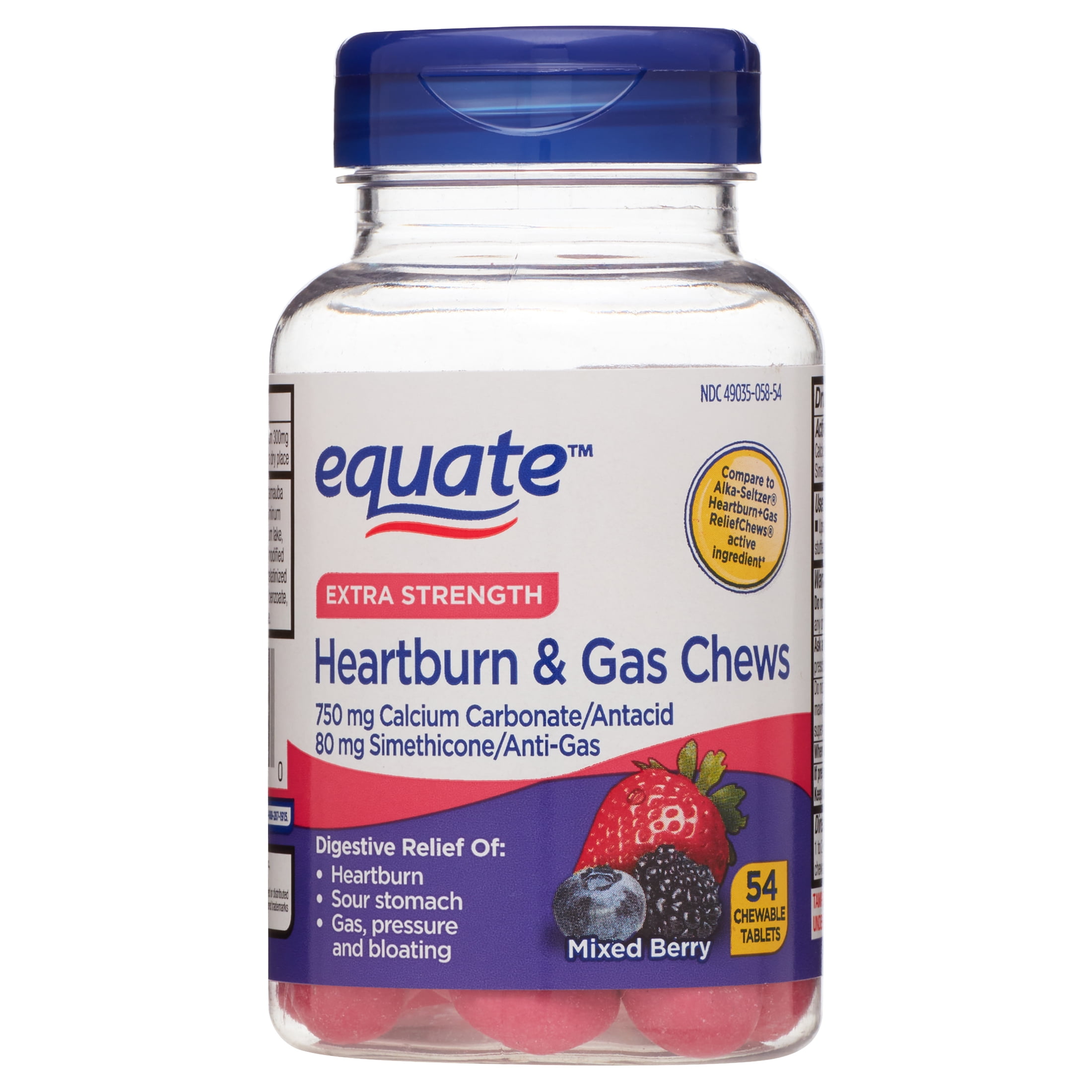 Equate Extra Strength Heartburn Gas Relief Chews Mixed Berry 54 Chewable Tablets
