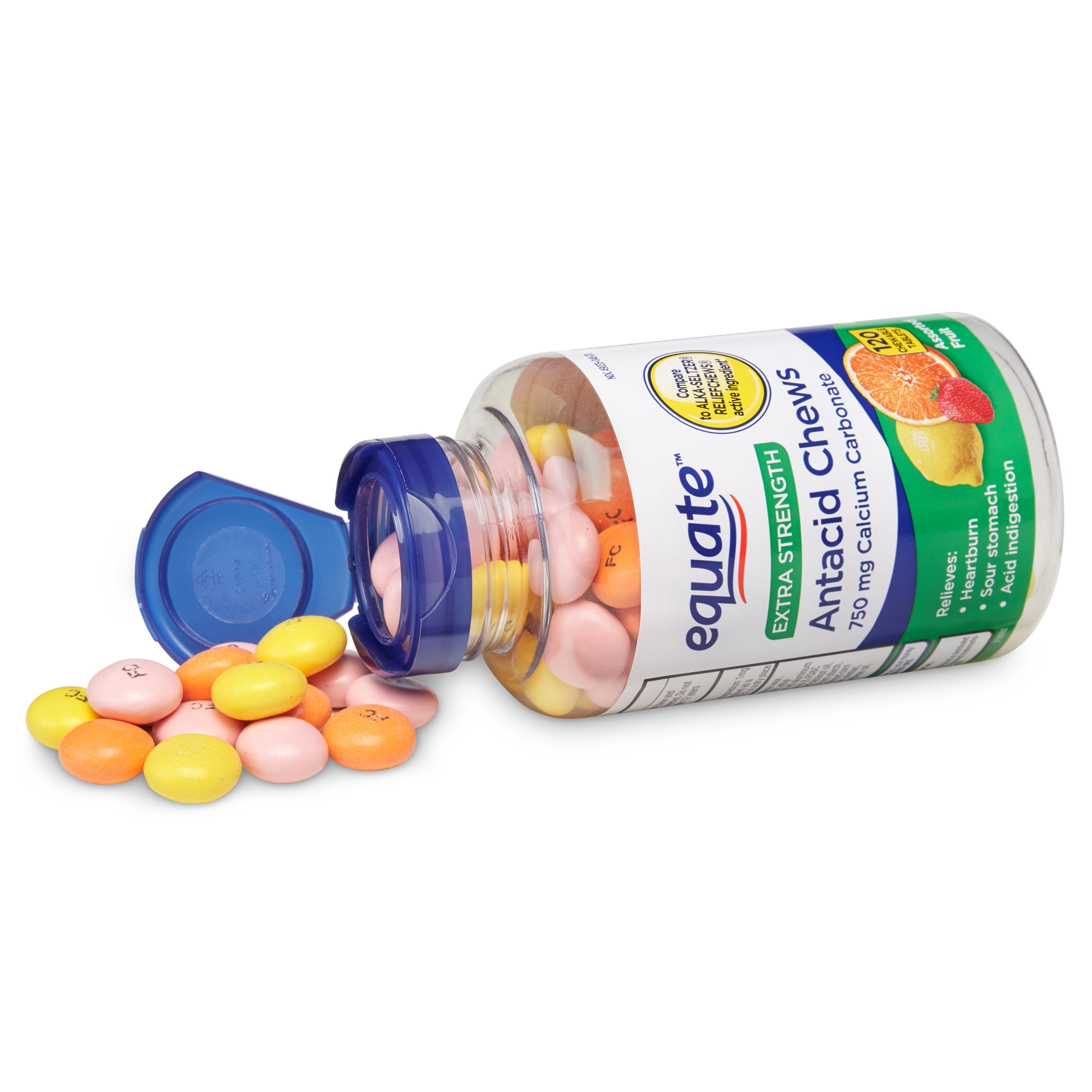 Equate 120 Count Extra Strength Chewable Calcium Carbonate Antacid Tablets for Heartburn Relief