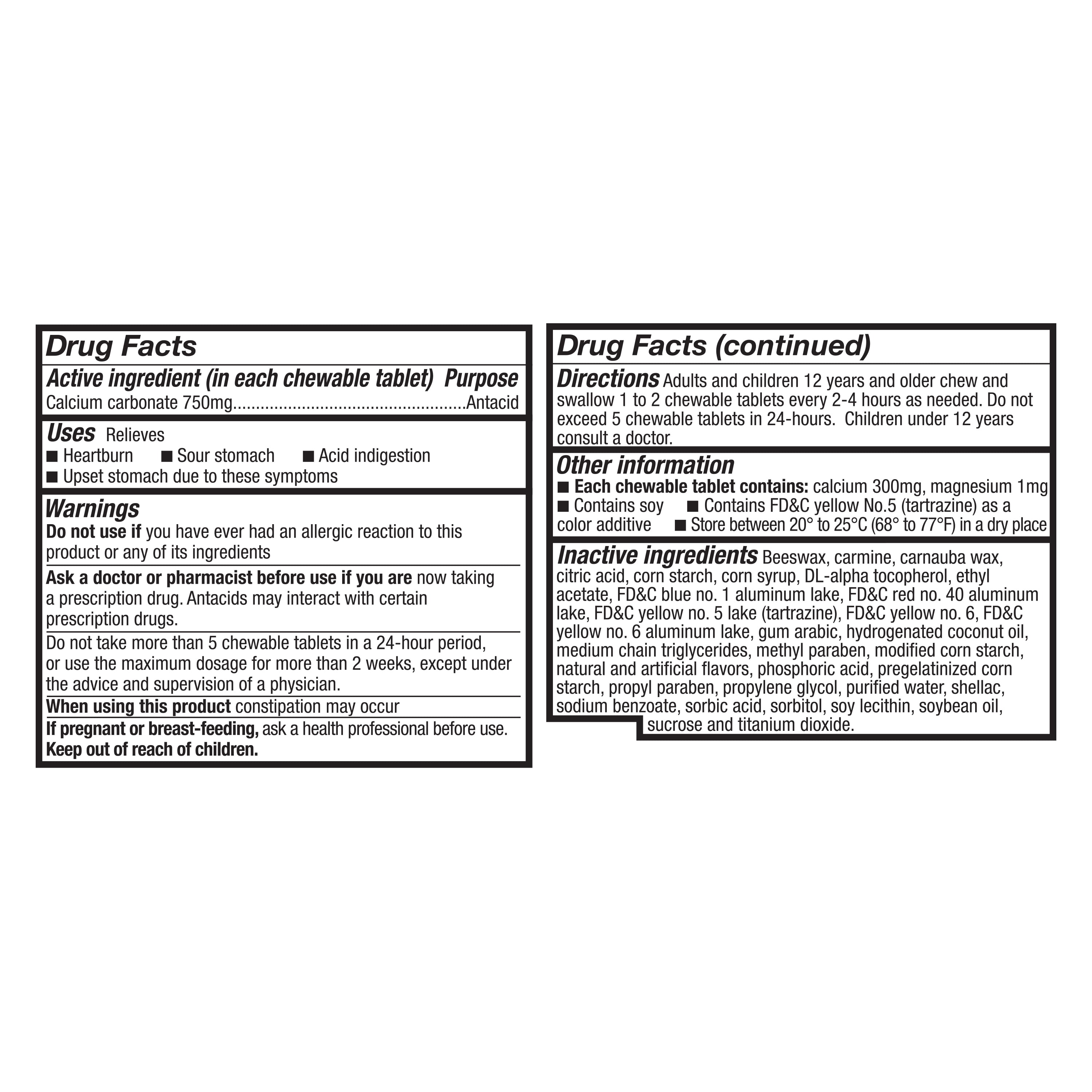 Equate 120 Count Extra Strength Chewable Calcium Carbonate Antacid Tablets for Heartburn Relief