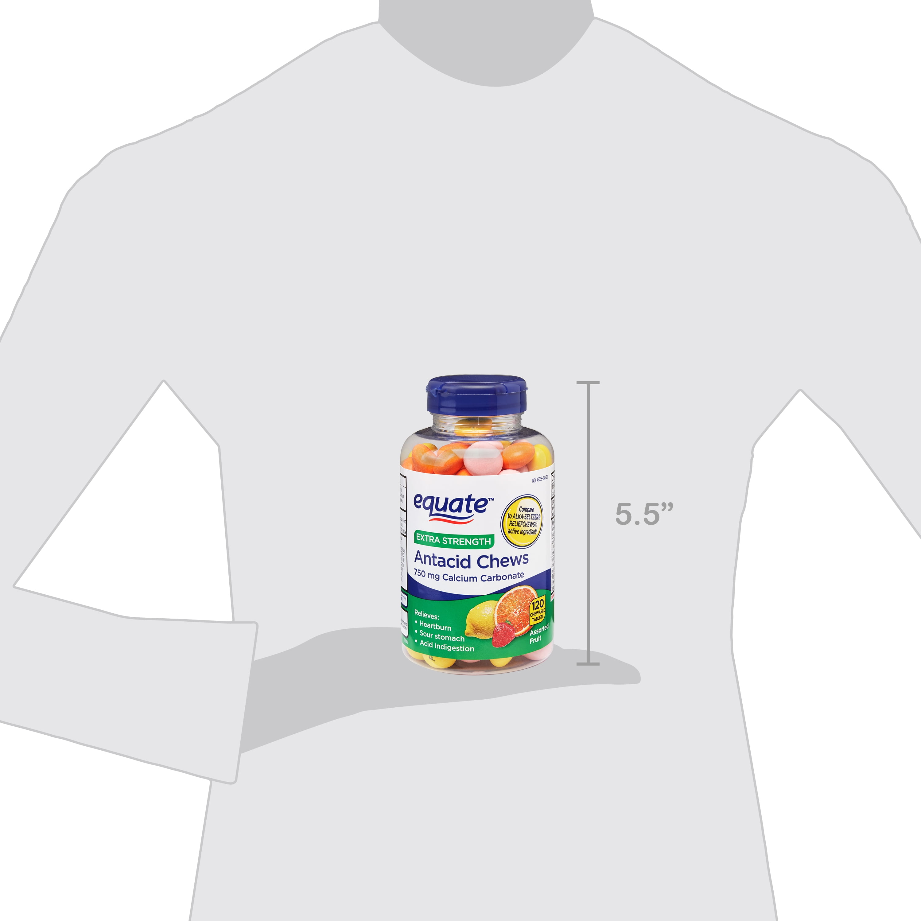 Equate 120 Count Extra Strength Chewable Calcium Carbonate Antacid Tablets for Heartburn Relief