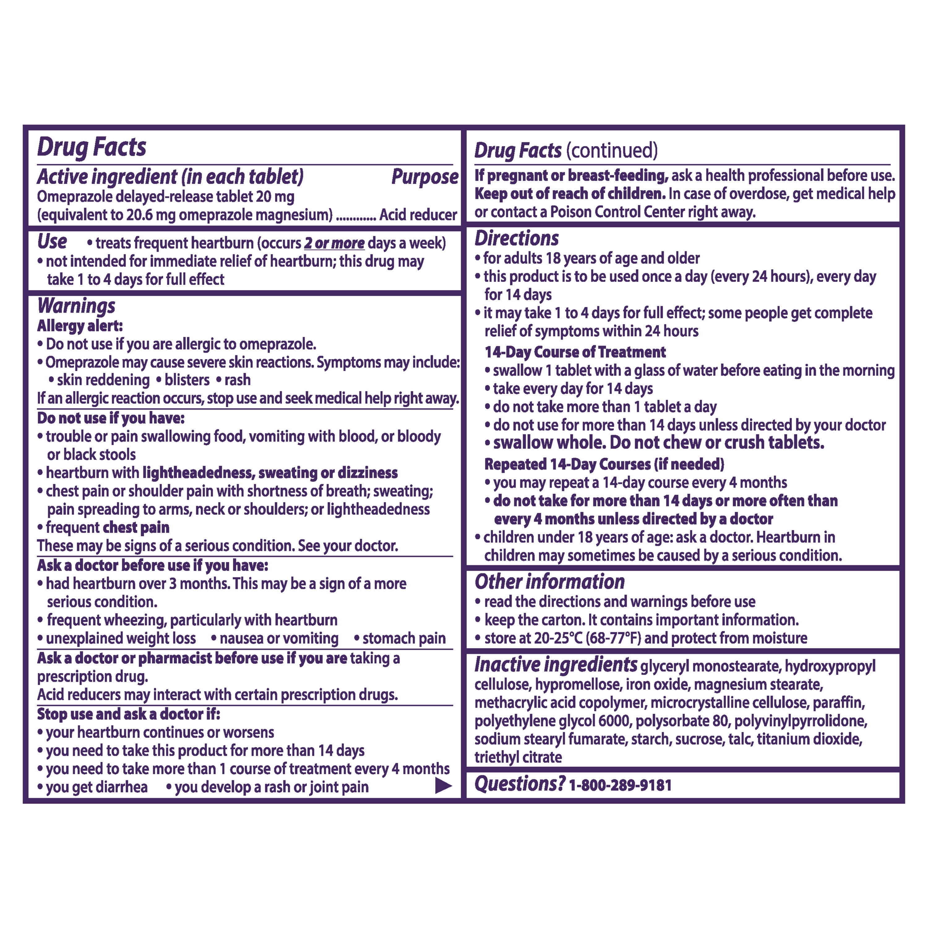 Prilosec OTC Omeprazole 20mg Acid Reducer Frequent Heartburn Relief Unflavored 14 Count