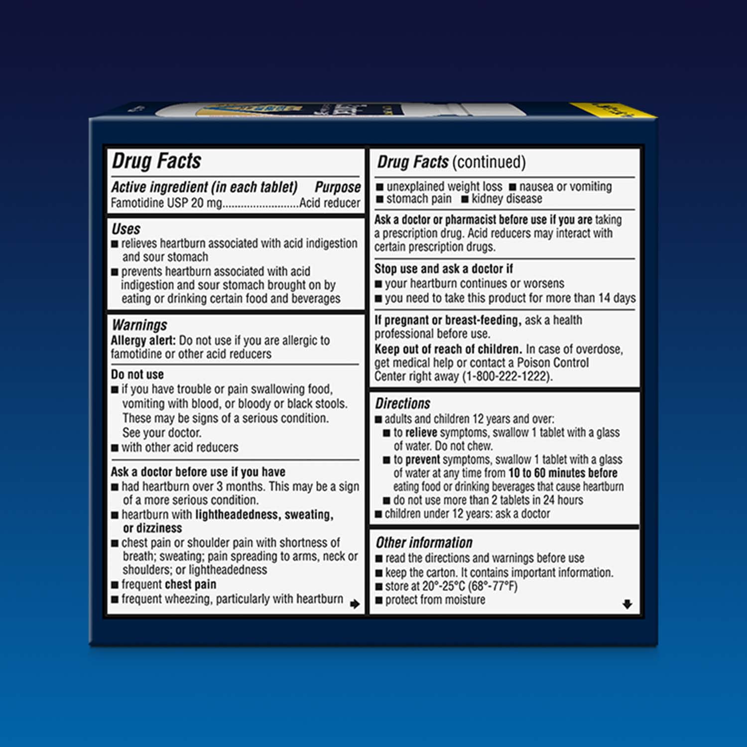Zantac 360 Max Strength Famotidine Antacid Tablets Heartburn Acid Reducer 20 mg 90 Count