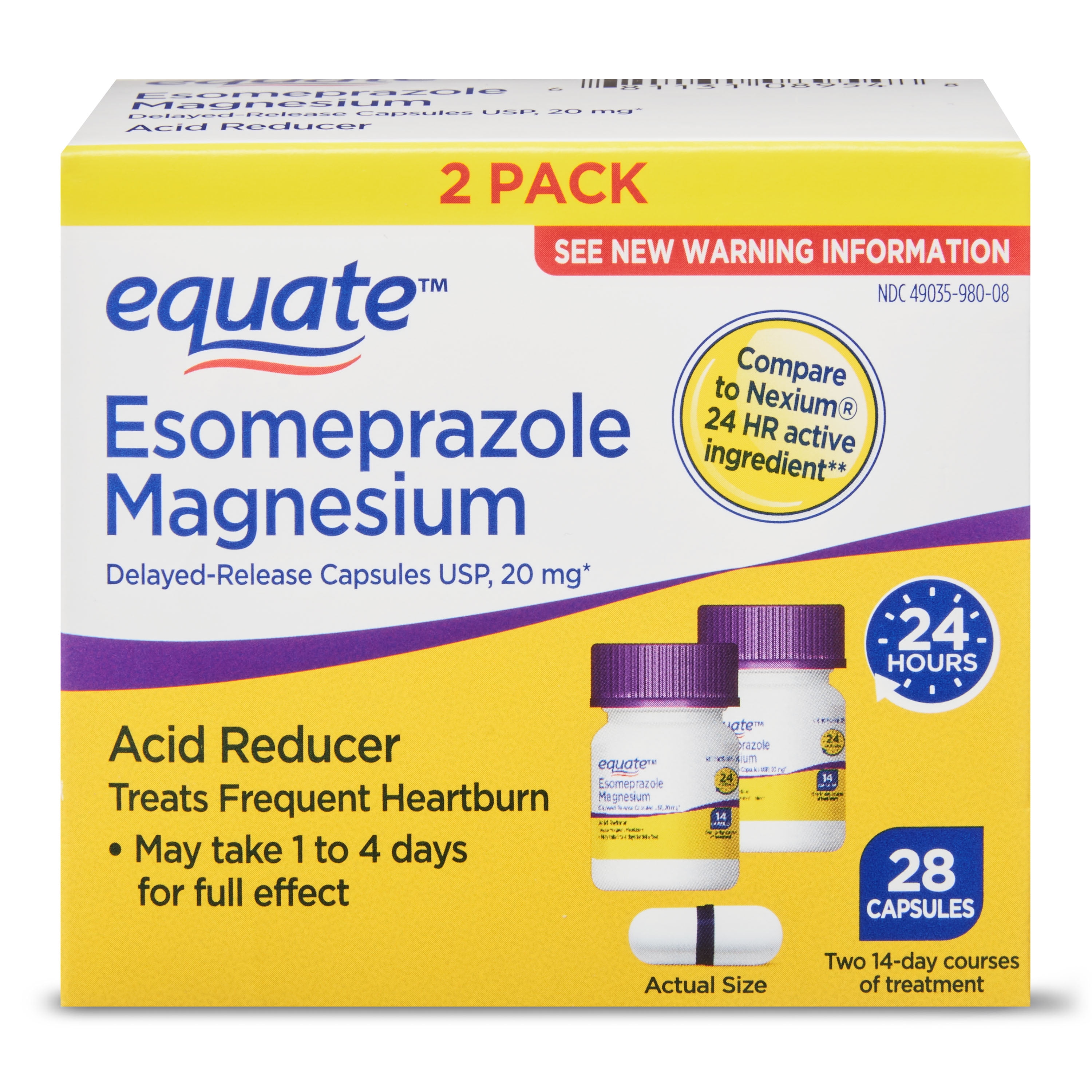 Equate Acid Reducer Esomeprazole Capsules 20mg 28 Count 2 Pack