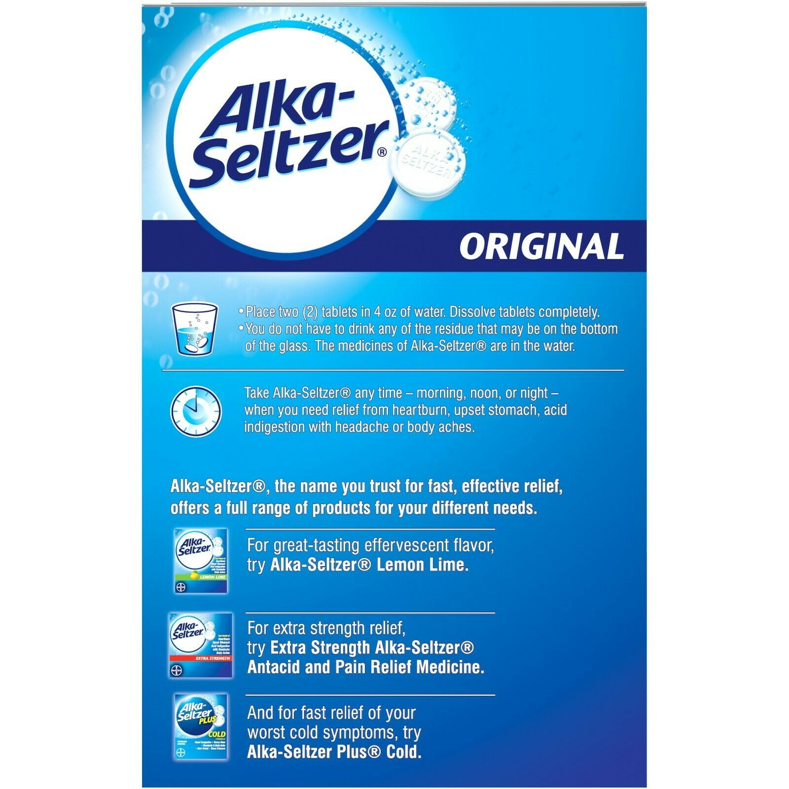 Alka Seltzer Effervescent Tablets Original 72 ea Pack of 4