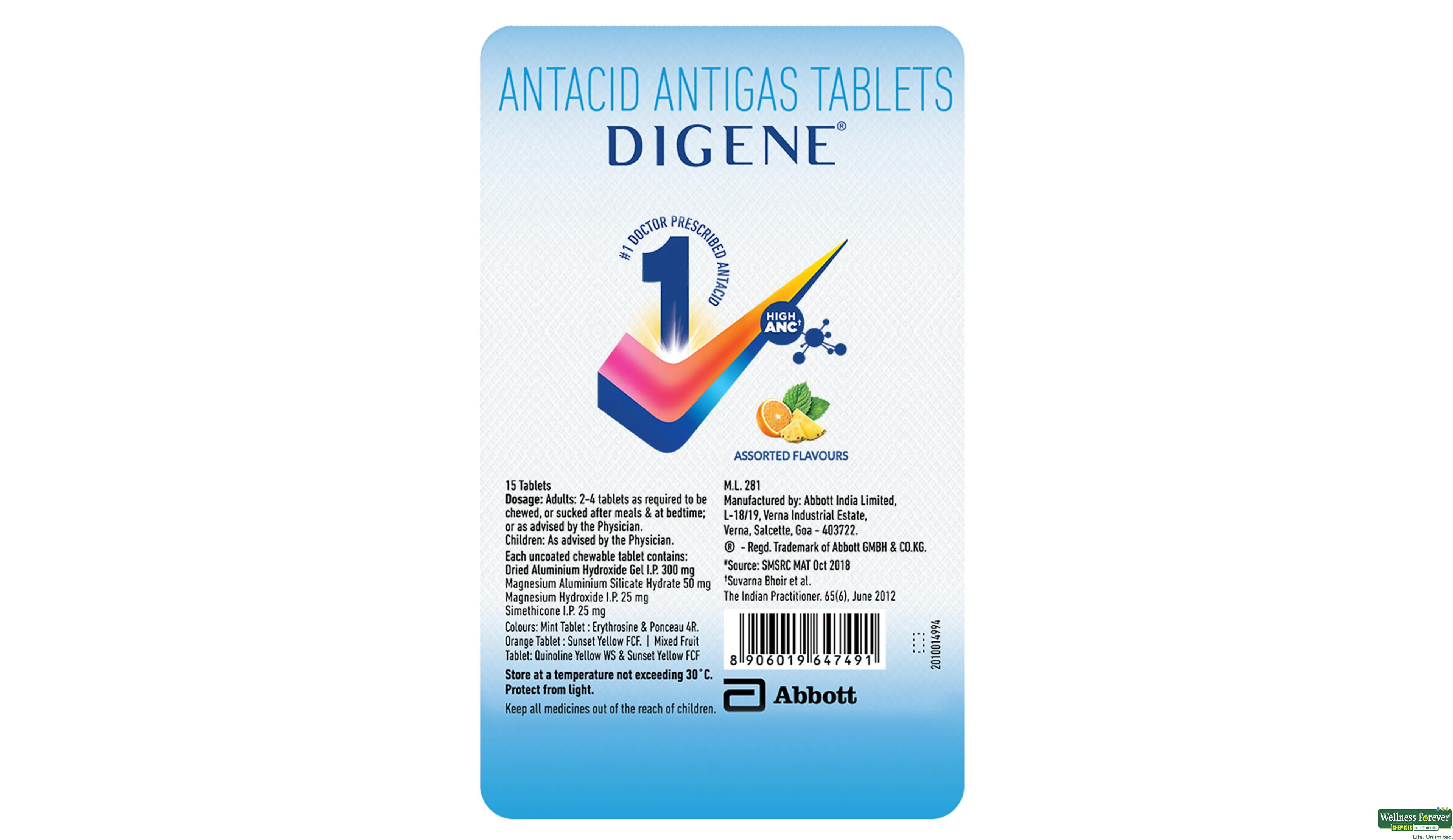 Digene Antacid Antigas Tablets Mint Flavour 15 Tabs - Pack of 3