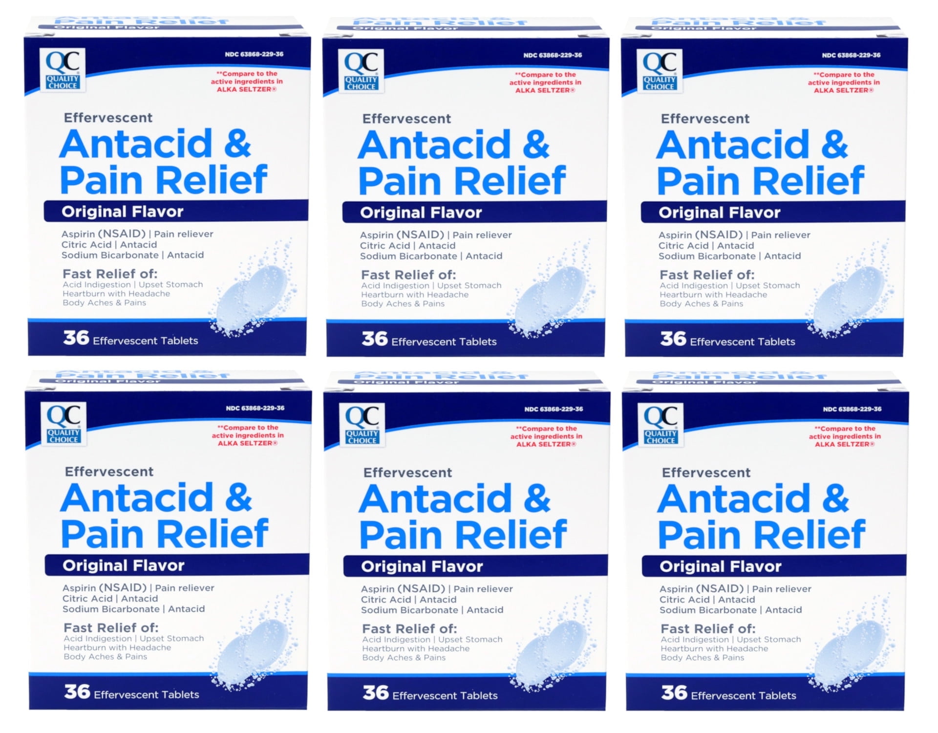 Quality Choice Effervescent Pain Relief Antacid Tablets 36 Count Each 6 Pack