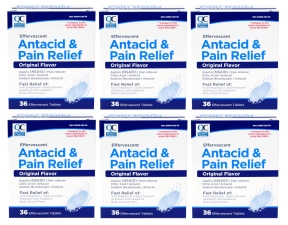 Quality Choice Effervescent Pain Relief Antacid Tablets 36 Count Each 6 Pack