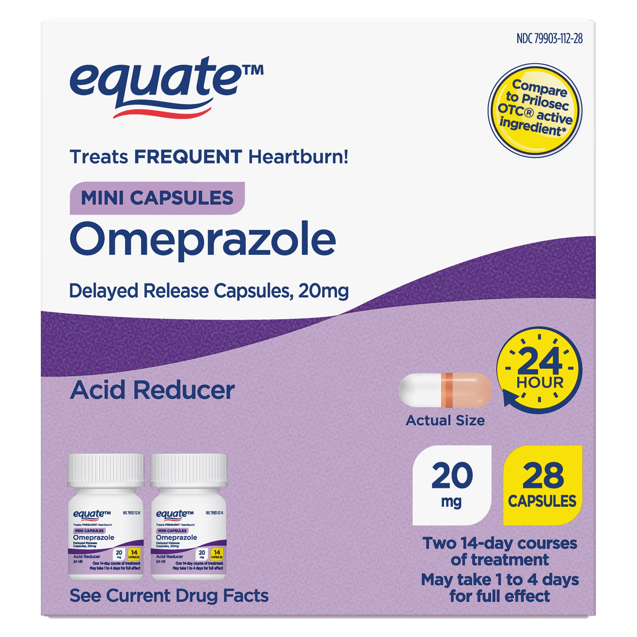 Equate Omeprazole Delayed Release Mini Capsules 20mg Frequent Heartburn 28 Count