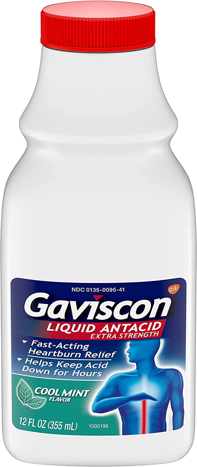 Gaviscon Extra Strength Cool Mint Liquid Antacid Fast Relief 12 oz Bottle for Heartburn